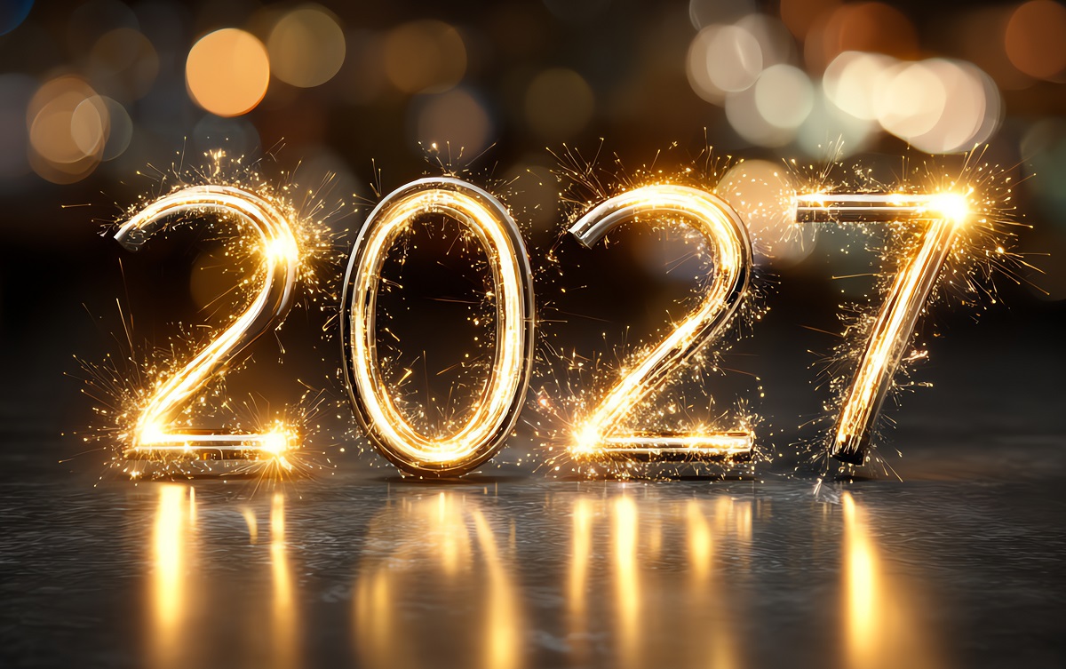 2027 made of glowing golden sparkles, AI generated Нова година 2027